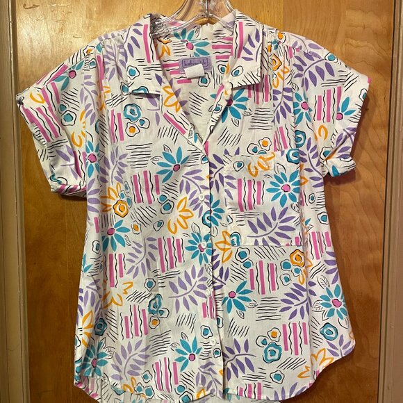 Vintage Harbour Isle Graphic Floral Summer Shirt Size 8 - Picture 1 of 7